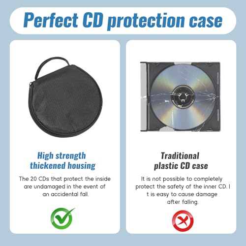 Portable CD Case Holder for Car - Holds 20 CDs/DVDS, Black