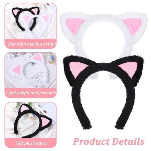 Cat Ears Headband 2PCS Soft Plush Fuzzy Makeup Hairband for Spa