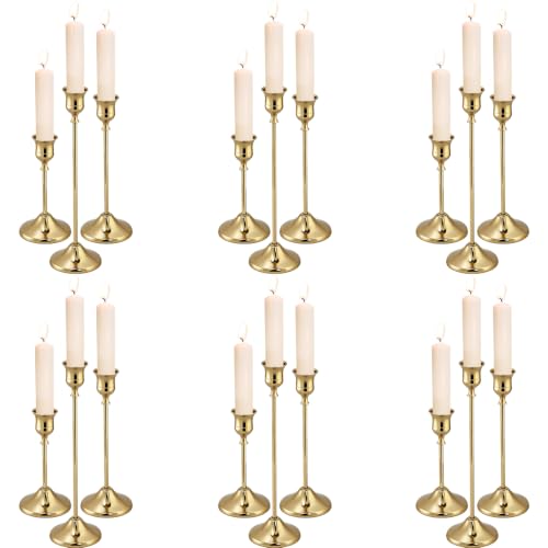 Gold Brass Taper Candle Holders Set of 18 - Vintage Style, Layered Design for Dining & Events (Variation: Gold / 18 pcs)