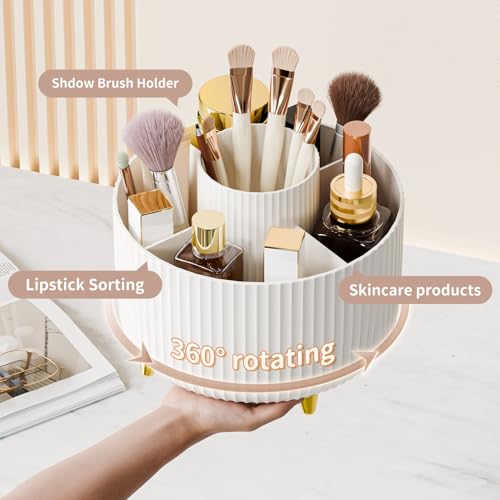 Fanado 360° Rotating Makeup Brush Holder & Cosmetic Organizer - White