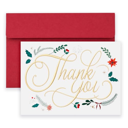 50 Pack Christmas Thank You Cards with Gold Foil & Envelopes - 4x6 Inches