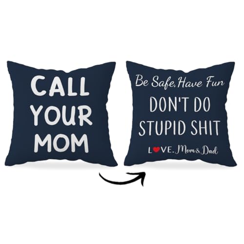 Call Your Mom Throw Pillow Cover 18x18 - Navy Blue Decorative Cushion