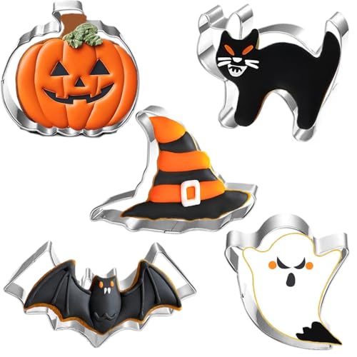 Halloween Cookie Cutters Set - 5pcs Pumpkin, Ghost, Bat, Witch, Cat