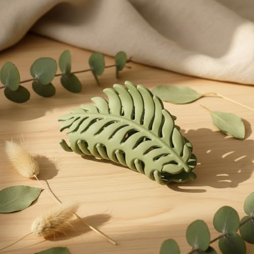 Green Leaf Hair Claw Clip Non-Slip Large Hair Clamp 3.5 Inch