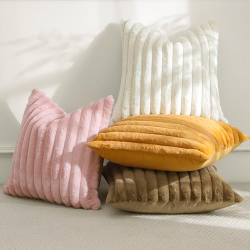 Faux Rabbit Fur Blush Pink Throw Pillow Cover 12x20 Inch