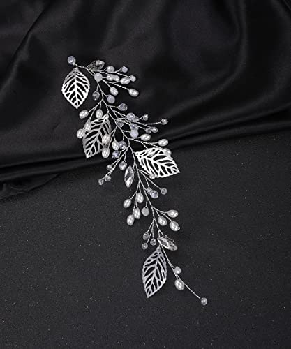 Silver Bridal Hair Vine with Pearls and Rhinestones - Wedding Headpiece