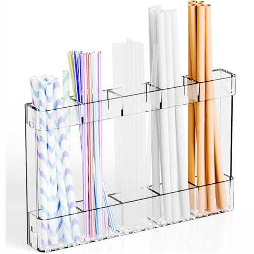 Yieach Acrylic Straw Holder - 9.4 Inch Reusable Straw Organizer