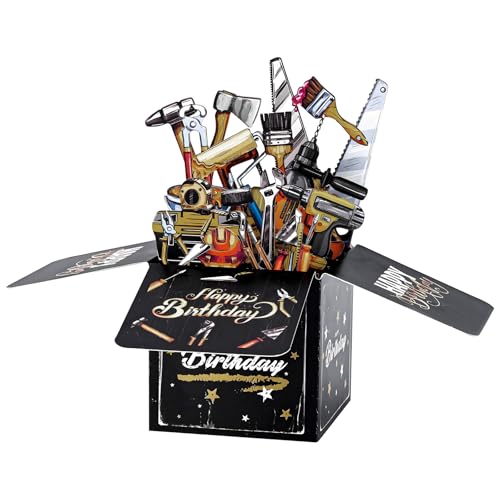 Personalized Black Gold 3D Pop-up Birthday Card for Dad & Husband