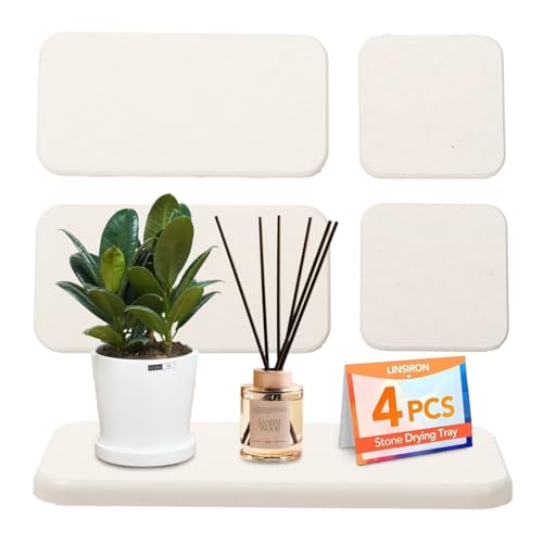 Diatomite Water Absorbing Soap Tray Set - 4-Piece Drying Stone Mat (White)