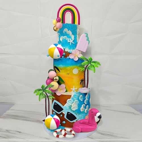 23-Piece Hawaiian Beach Cake Topper Set for Tropical Summer Parties