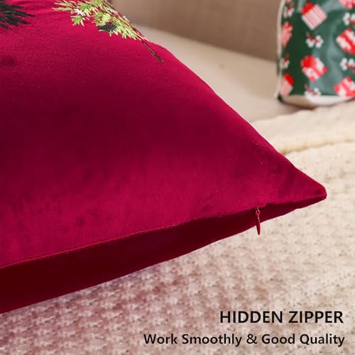 Christmas Velvet Throw Pillow Covers - Set of 2, 18x18 inches