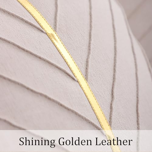 LUOYEHK Beige Linen Throw Pillow Covers Set of 2 18x18 Inch Modern Luxury Cushion Covers with Gold Leather Accent
