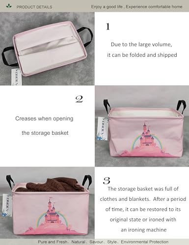 REC Pink Castle Storage Bin - Rectangular Cotton Organizer for Girls