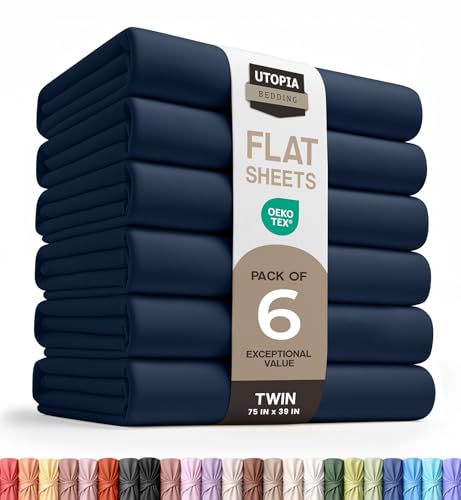 Utopia Bedding Twin Flat Sheets - 6 Pack Soft Microfiber Navy