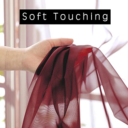Burgundy Sheer Curtains 42W x 63L Set of 2 - Light Filtering Voile Window Treatments with Rod Pocket & Clip Rings Option (Variation of THIS listing)