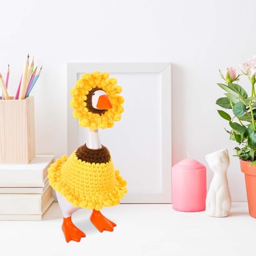 Sunflower Desk Goose Outfit - Handmade Crochet Clothes & Hat for 7" Goose Statues