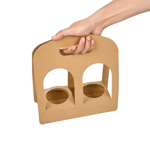 Restaurantware Bio Tek Drink Carriers 100 Disposable Cup Carriers With Handles - Holds 2 Cups For Delivery Or To Go Kraft Paper Drink Holders Built-In Handle Fits Multiple Beverages