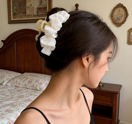 CUTEZING Silky Satin Hair Bow Claw Clip with Tassels Large White Hair Bow