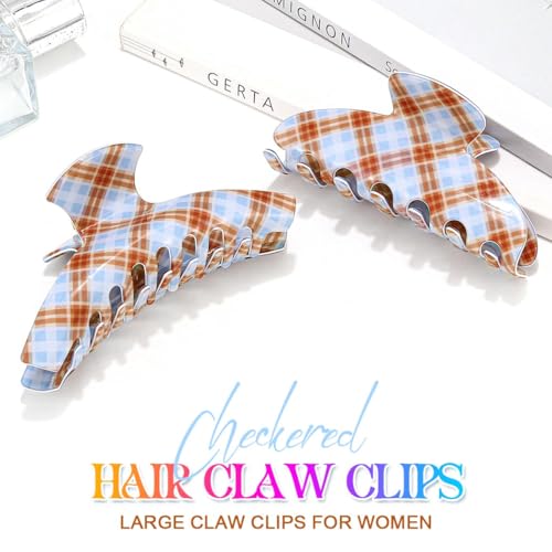 BARTOSI Checkered Hair Claw Clips Pack of 2 Acrylic Hair Jaw Clips