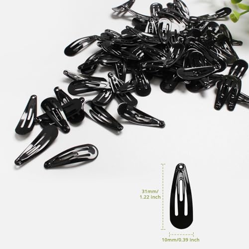 MJIYA 50 Pack Black Metal Snap Hair Clips 1.2 Inch Barrettes