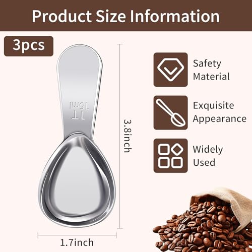 Volisau 3-Piece Stainless Steel Coffee Scoop, 1 Tablespoon Measuring Spoon
