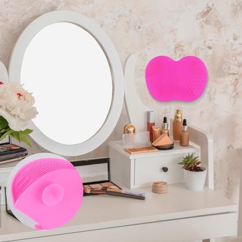 2 Pcs Silicone Makeup Brush Cleaning Mat with Suction Cup Red Pink