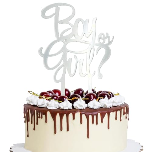 Silver Acrylic Boy or Girl Cake Topper - Gender Reveal Decoration