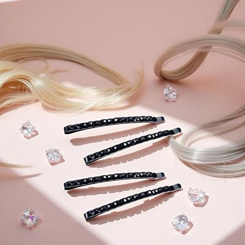 Black Rhinestone Hair Barrettes Crystal Bobby Pins 4-Pack
