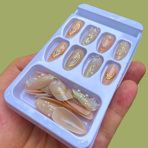 3D Butterfly Press On Nails Almond French False Nails 24PCS Kit
