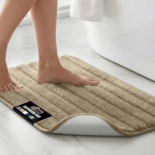 GORILLA GRIP 30x18 Beige Memory Foam Bath Mat with Textured Backing