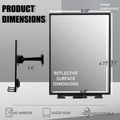 LFOYOU Shower Mirror with Squeegee & Razor Holder - 360° Adjustable