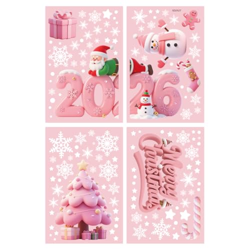 Christmas Window Clings Set - Reusable Snowflake & Merry Christmas Decals, 4 Sheets C19