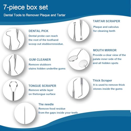 7-Piece Professional Dental Tools Hygiene Kit Stainless Steel Tooth Scraper