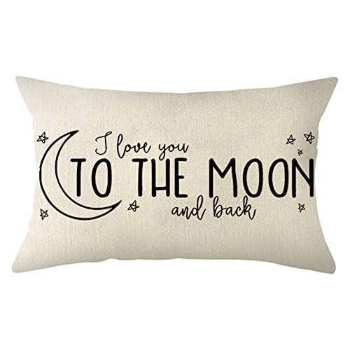 I Love You to The Moon and Back Lumbar Pillow Cover 12x20 Farmhouse Decor