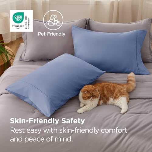 Bedsure King Size Pillowcases - Slate Blue Brushed Microfiber Set of 2