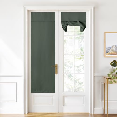 NICETOWN French Door Blackout Curtain, Adhesive Tie-Up Shade, Dark Mallard 22x72