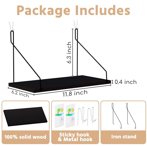 Cubicle Shelf with Hooks - 11.8" Floating Wall Shelf for Office Storage