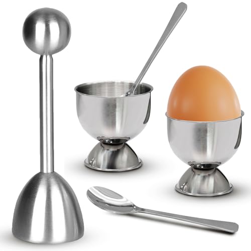 Vibedor Stainless Steel Egg Cups & Cracker Set of 5 - Durable, Easy to Clean Kitchen Utensils