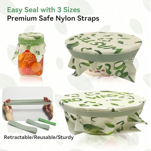 Twoboffs Reusable Beeswax Bowl Covers with Elastic, 3 Sizes Washable Food Wraps
