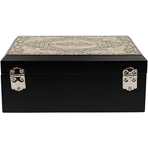 February Mountain Korean Mother of Pearl Crane Jewelry Box - Handmade Lacquer Keepsake with Mirror - Elegant Gift for Women & Men