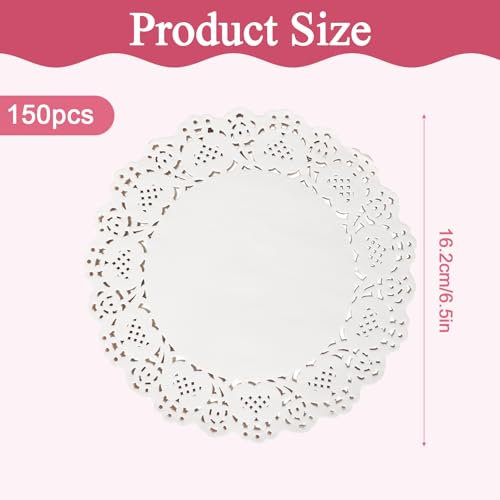 150 PCS White Lace Paper Doilies, 6.5 Inch Round Placemats