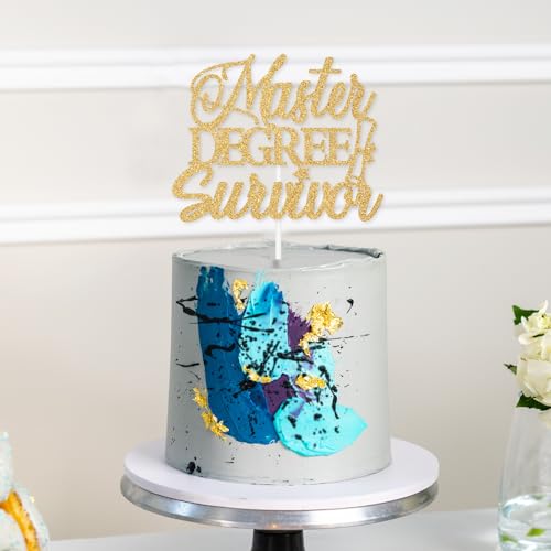 Master Degree Survivor Cake Topper Gold Glitter Class of 2026