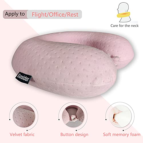 Gosider Memory Foam Travel Neck Pillow - Ergonomic Velvet Support, Pink