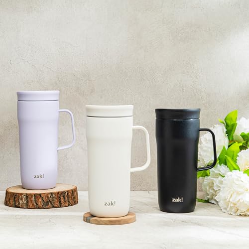 Zak Designs Harmony Tumbler for Travel or At Home, 20oz Recycled Stainless Steel is Splash-Proof and Vacuum Insulated with Slide Lid and Handle (Smoky Lilac Purple)