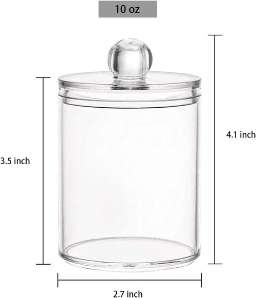 DAPOWER Qtip Holder Storage Canister - 10-Ounce Clear Plastic Apothecary Jar for Cotton Swabs & Makeup Organization