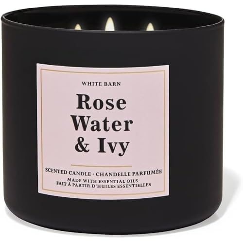 Bath and Body Works, White Barn 3-Wick Candle w/Essential Oils - 14.5 oz - 2021 Core Scents! (Rose Water & Ivy)