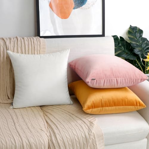 Thmyo 2 Pack White Velvet Decorative Square Pillow Covers 16x16 Inches, No Inserts