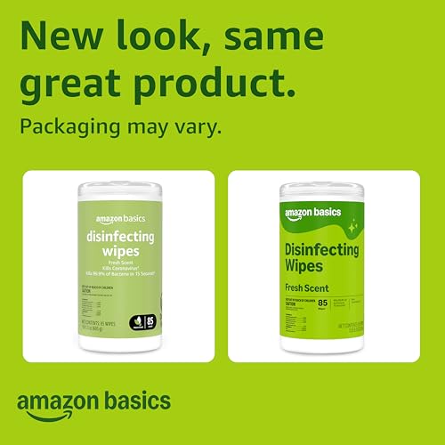 Amazon Basics Disinfecting Wipes, Fresh Scent, 85 Count - Kills 99.9% Germs