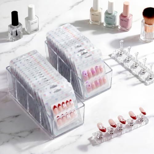 50PCS Holographic Nail Packaging Bags with Nail Stands & Tape