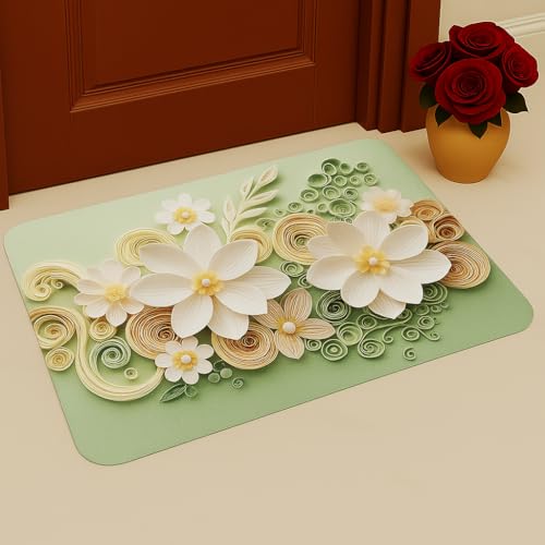 Light Green 3D Floral Non-Slip Bathroom Mat, 17.7" x 27.6"